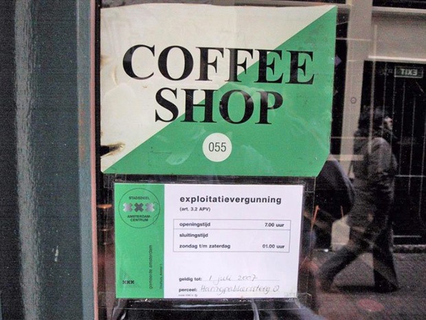 An official coffeeshop licence sticker on door Coffeeshop Guru shop guide