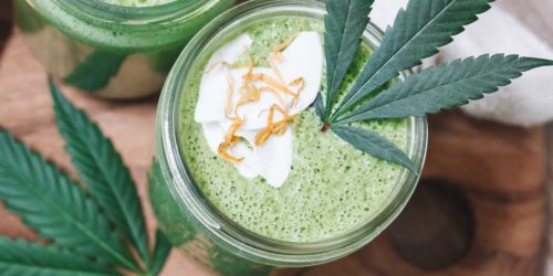 Cannabis smoothie with leaves